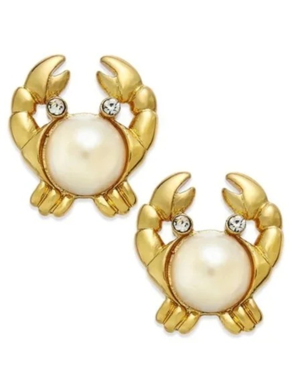 Kate Spade New York Shore Thing crab earrings featuring gold tone faux pearls